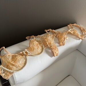 Sheer Lace Size L Underwire Bra and Matching Thong Set - Nude Peach NWT